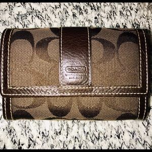 Coach Signature “C” Brown Jacquard Small Wallet